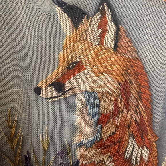 SHEIN Multicolor Fox Print V-Neck Sweater - Picture 2 of 4